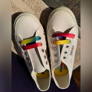 Brand new, white, Superga European size 38 (size 7-1/2 USA) walking sneakers